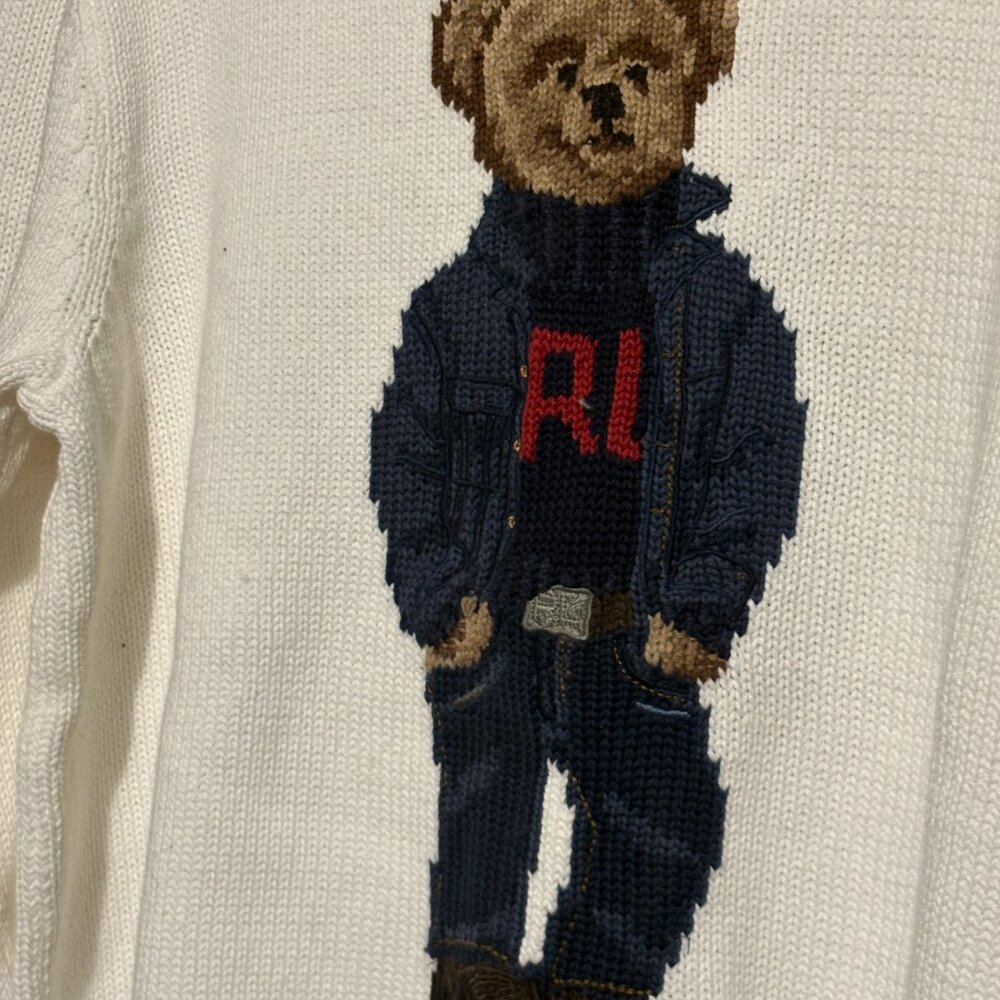 Polo Ralph Lauren Women's Bear Sweater White Sz L fancy trendy modern warm $440 - Picture 9 of 10